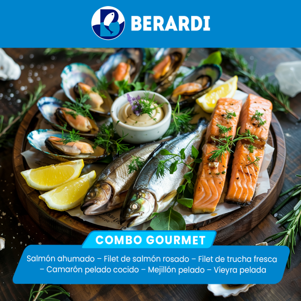 Gourmet (Salmon ahumado-Filet salmon rosado- Filet trucha fresca -Camaron pelado cocido- Mejillon pelado - Vieyra pelada)